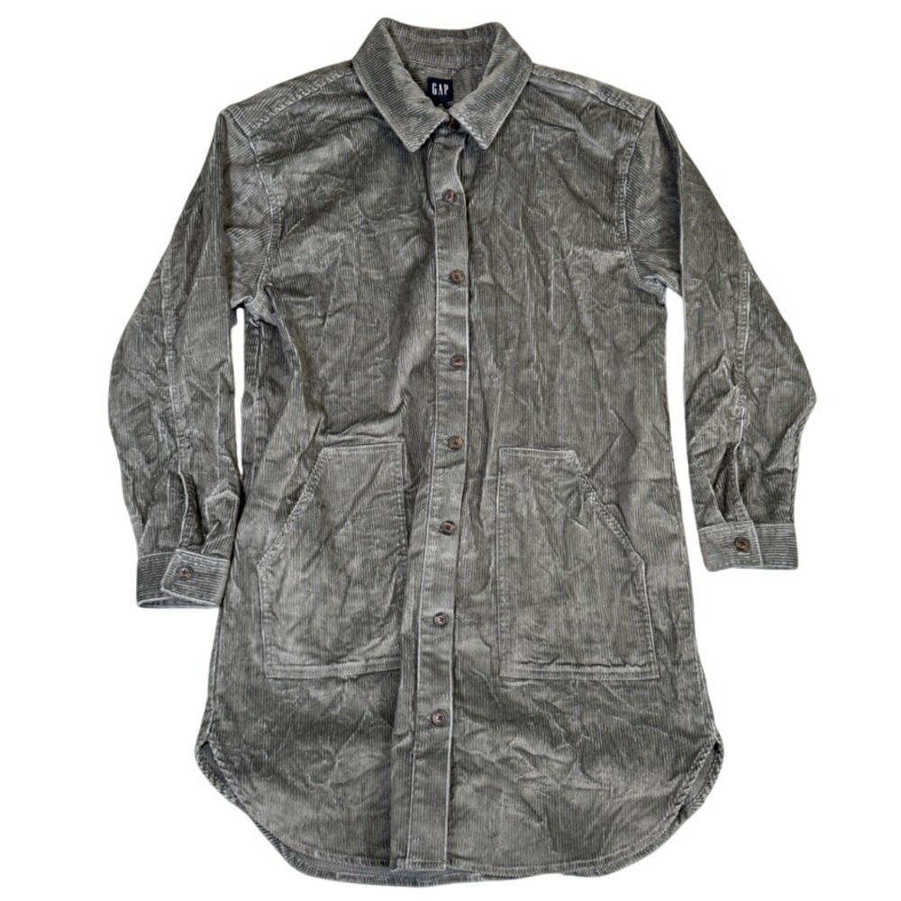 NWT GAP Womens Gray Corduroy Longline Shirt Dress Size M Button Front Pockets